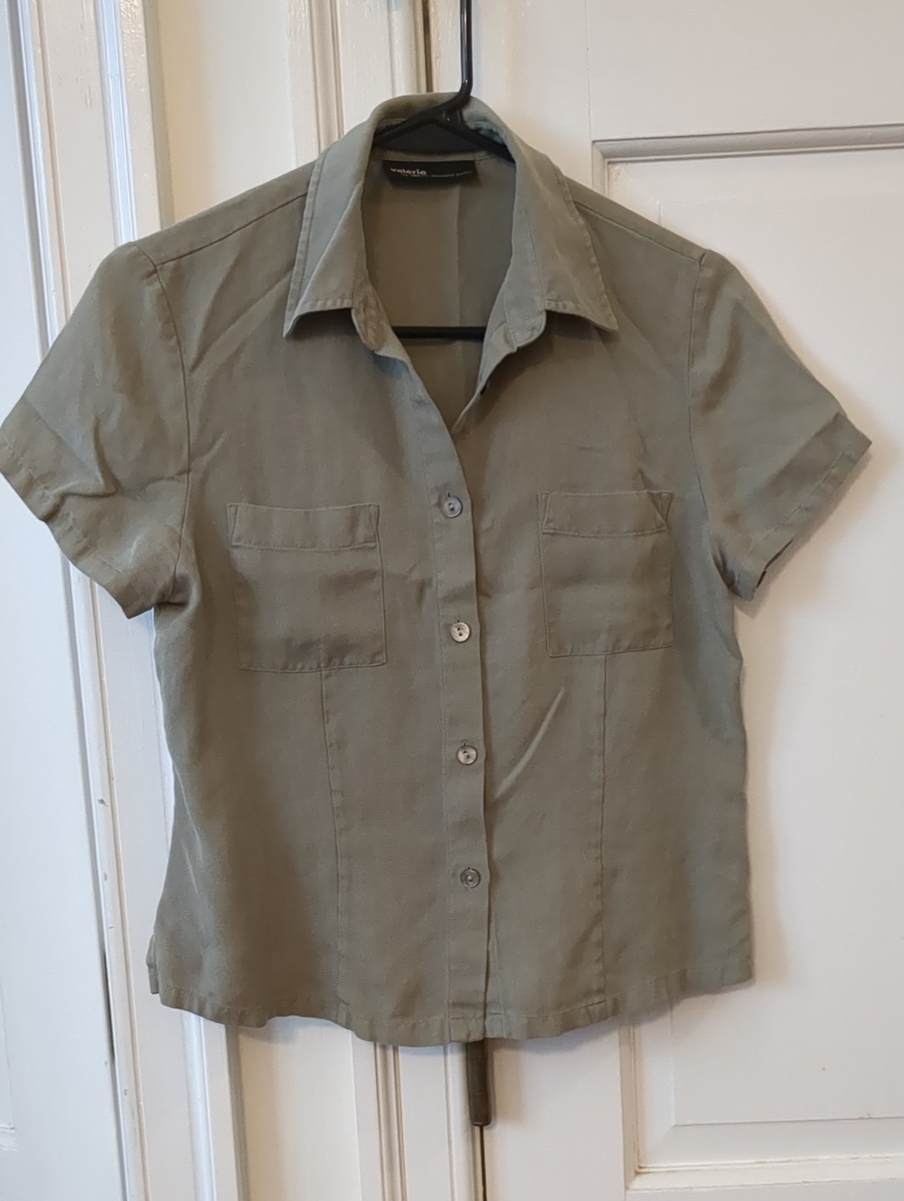 Valerie Stevens Petite Small Women's Blouse Short Sleeve Shirt Sage Green PS